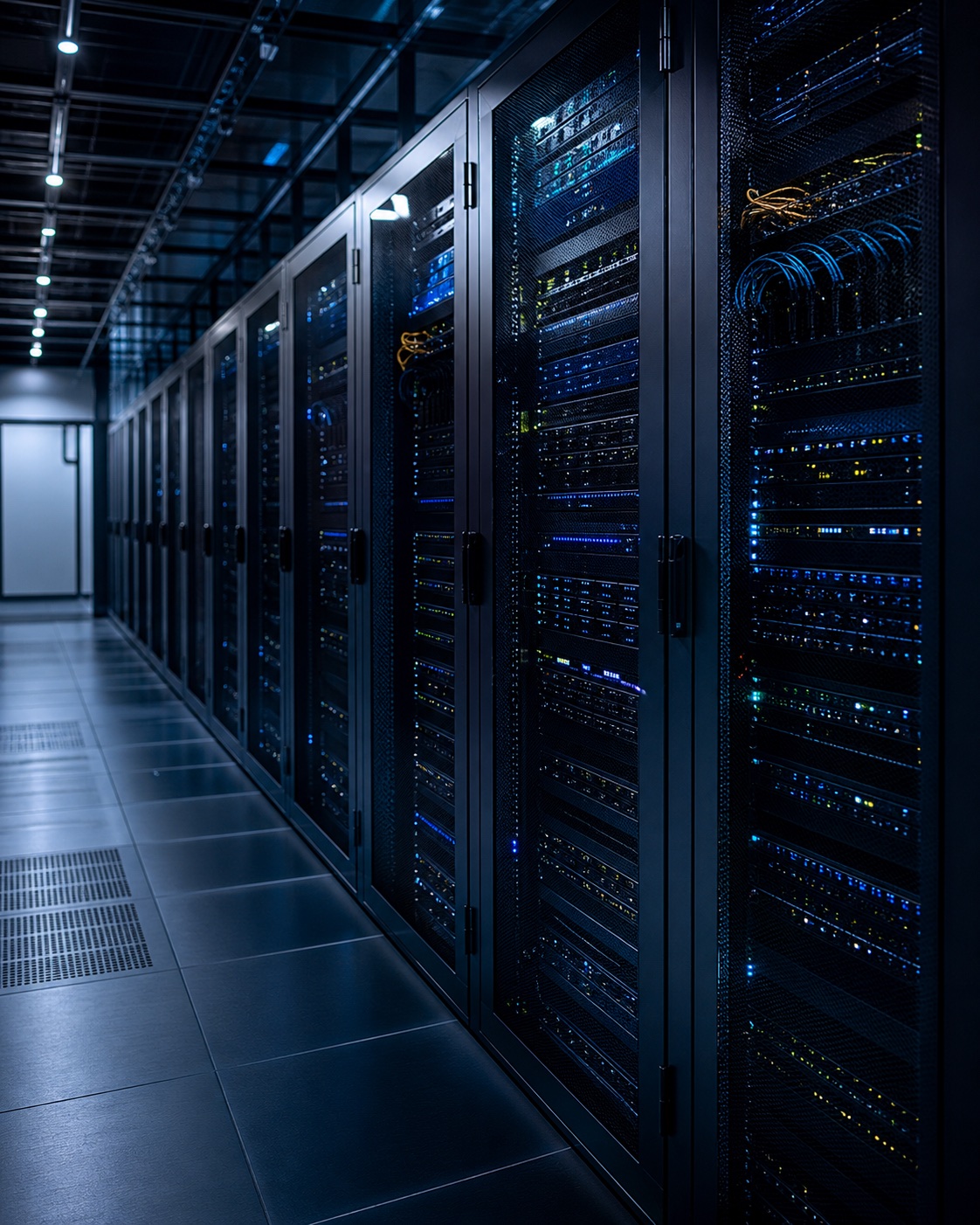 Infrastruktur rak server pada ruang data center